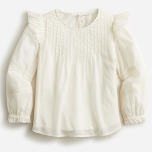 Crewcuts Girls' ivory long-sleeve ruffle top with embroidery